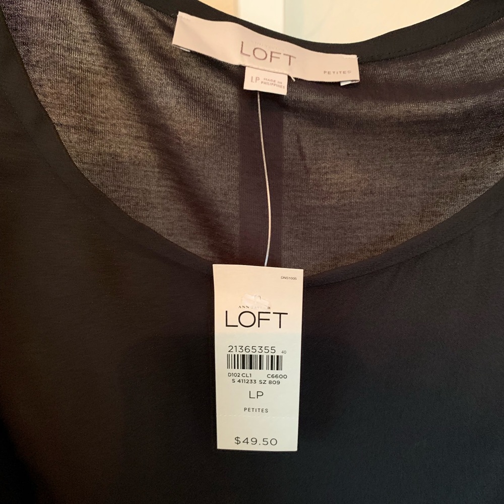 LOFT Mixed Media Ruffle Sleeve Shell - Picture 2 of 3